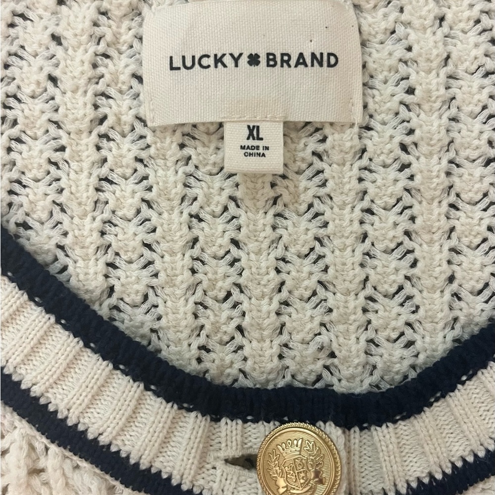 Lucky Brand Cream Cardigan with Navy Trim - Picture 6 of 8